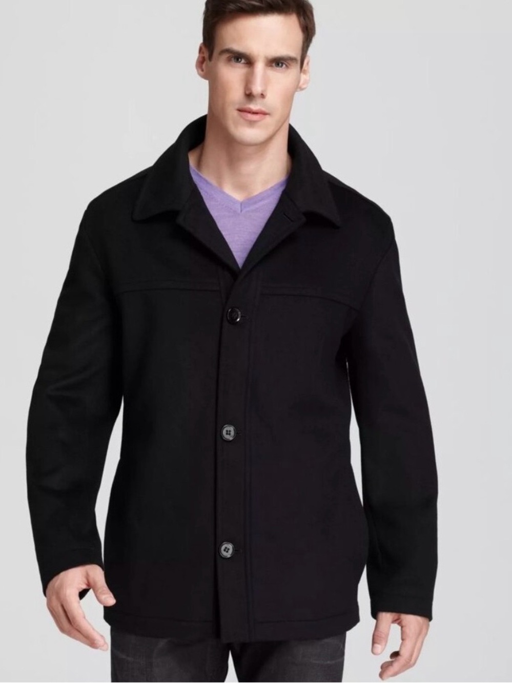 Hugo Boss Men's Chester Black cashmere wool blend Pea Coat size 34R quiet luxury